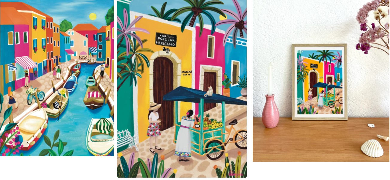affiches faites main style Mexicaines couleurs vives